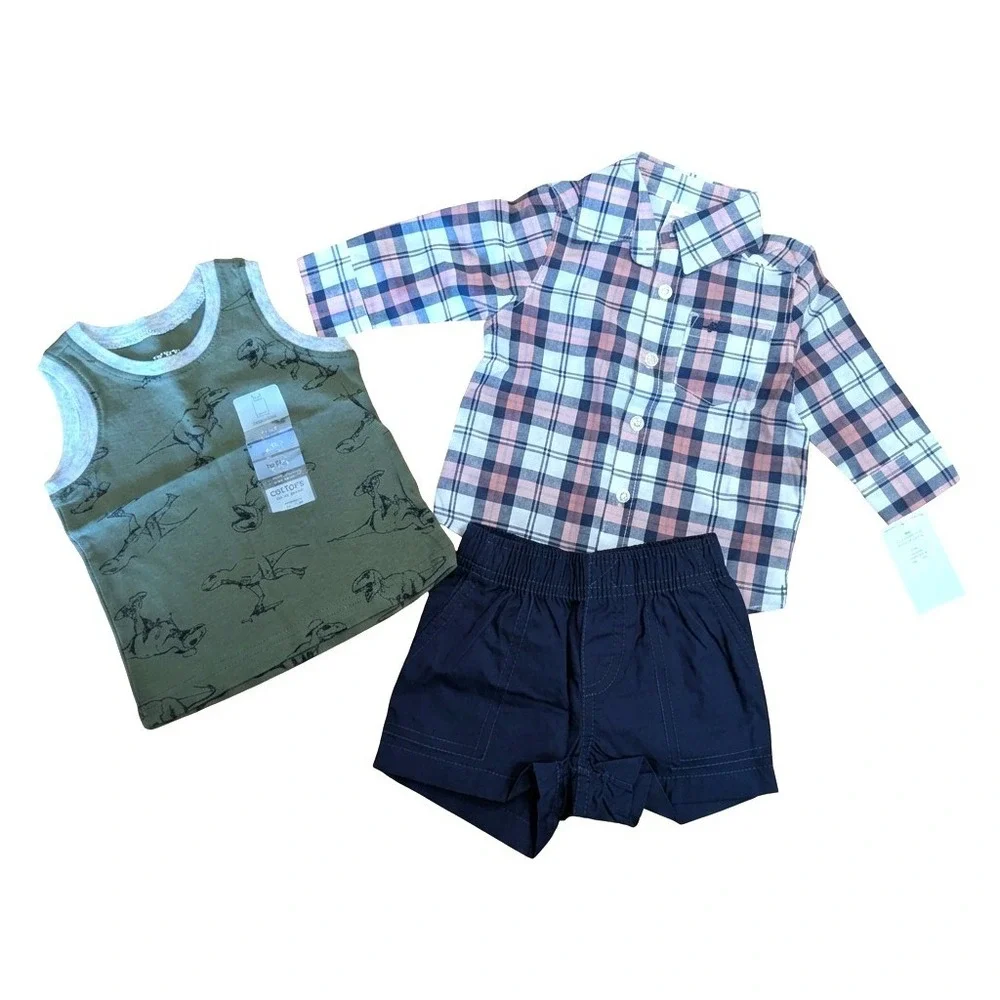 Carter's Baby Boy's Short Set and Dinosaur Tank Top, 100% Cotton, Size 3 Months